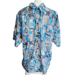Thai Silk by Apple Button Up Shirt‎ Size XXL - Blue/Gray